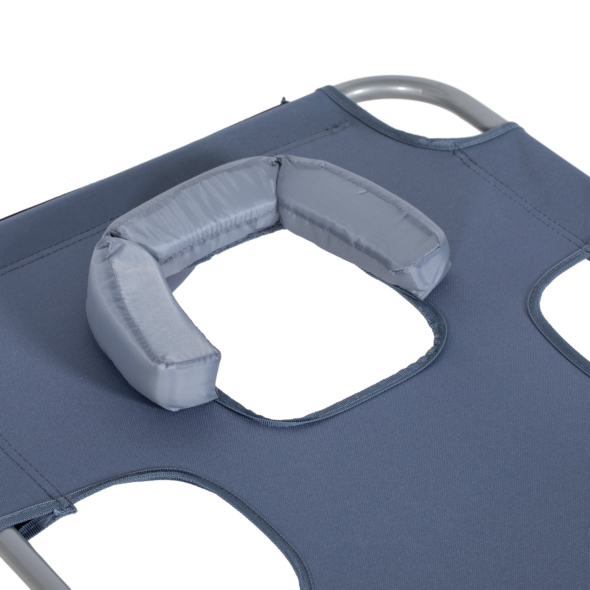 Outsunny Foldable Sun Lounger, Beach Chaise Lounge with Reading Hole, Arm Slots, 5-Position Adjustable Backrest, Side Pocket, Pillow for Garden, Beach, Pool, Grey