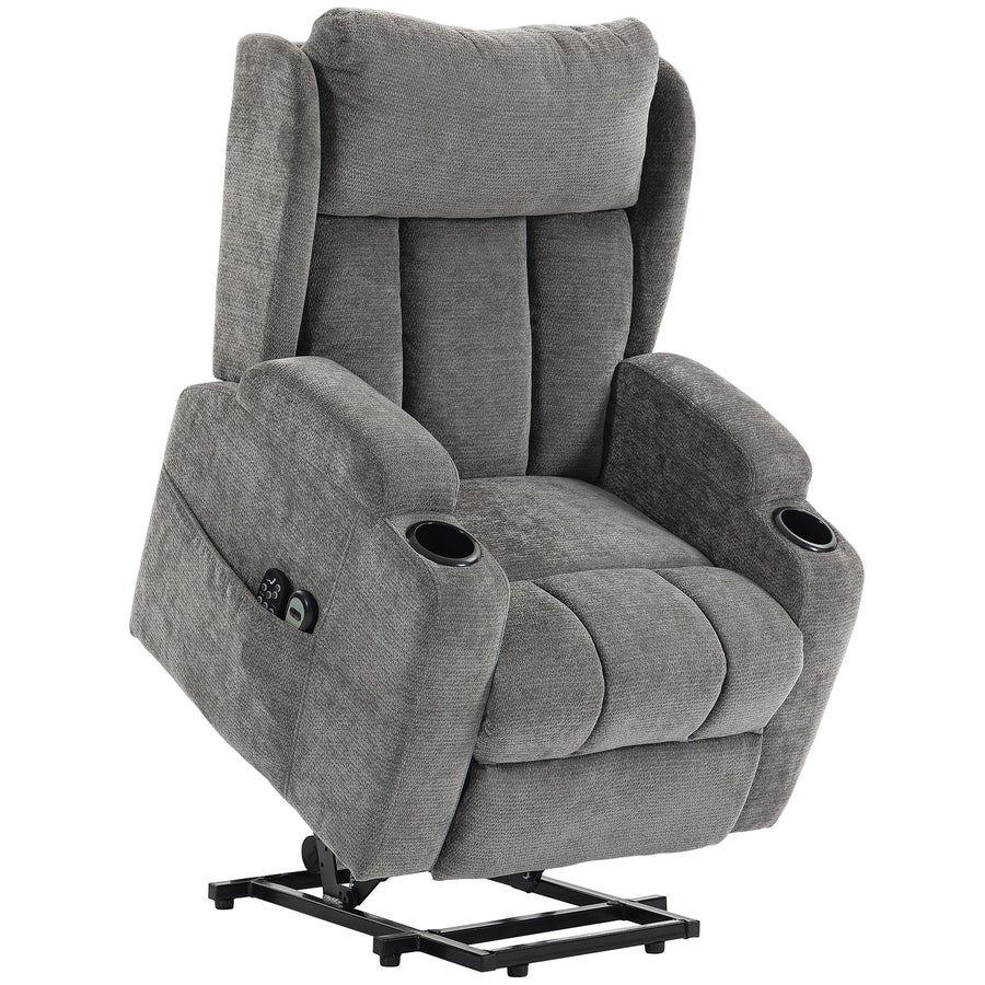 HOMCOM Power Lift Recliner Chair with Vibration Massage and Heat, Chenille Riser and Recliner Armchair for Elderly, Grey