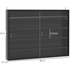 HOMCOM 5-Tier Wall Display Shelf Unit Cabinet w/ 4 Adjustable Shelves Glass Doors Home Office Ornaments 60x80cm Black
