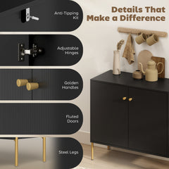 HOMCOM Sideboard Buffet Cabinet, Coffee Bar Cabinet with Fluted Doors and Adjustable Shelf, Black