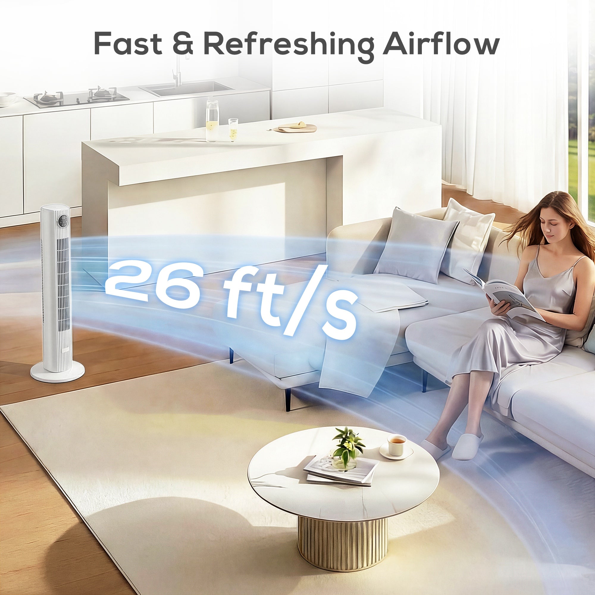 HOMCOM 28dB Tower Fan for Bedroom, 26 ft/s Velocity Standing Cooling Fan with 80Â° Oscillating, 12 Speeds, LED Display, 4 Modes, 12H Timer, Remote Control, 36 inch, White