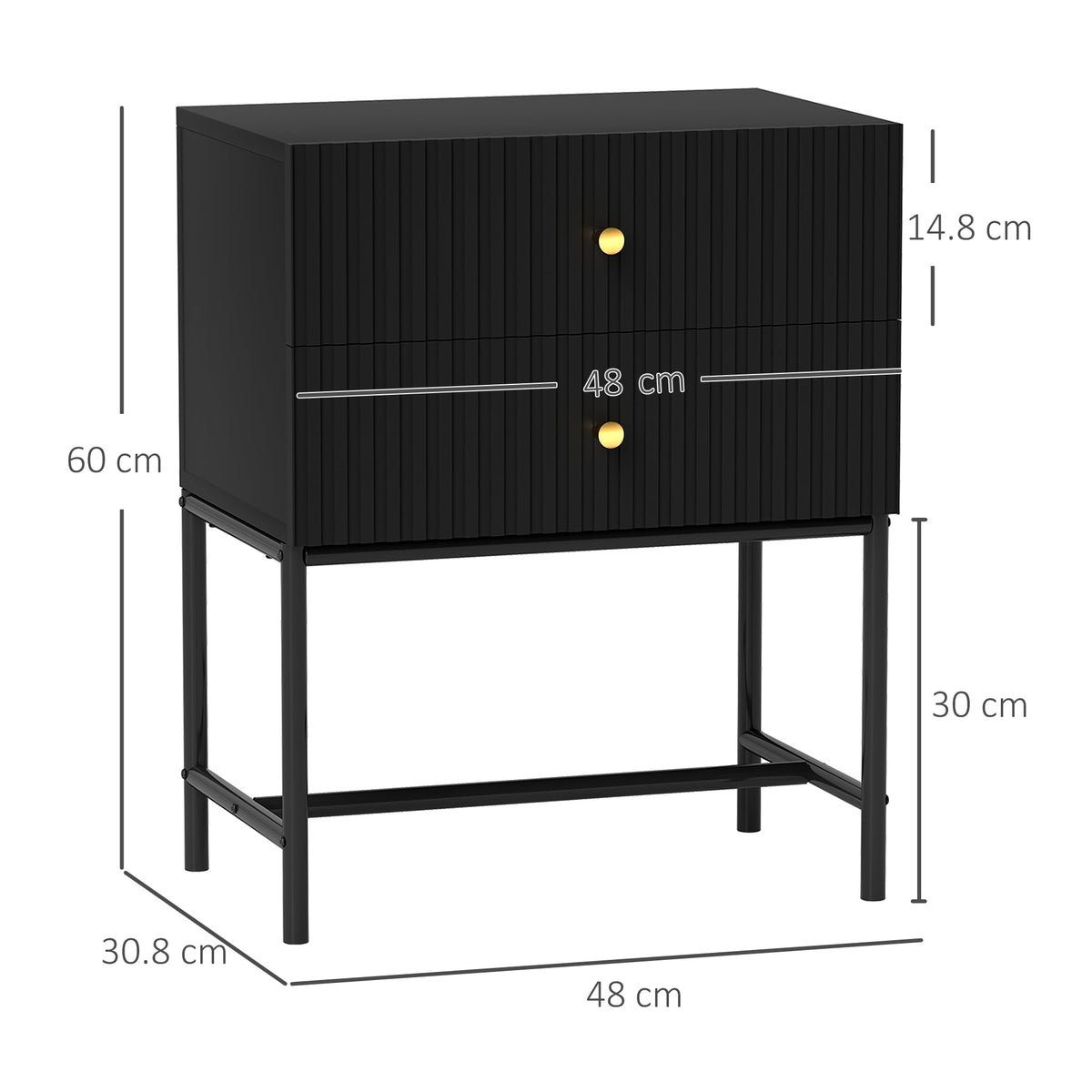 HOMCOM Elegant Two-Drawer Bedside Table - Black