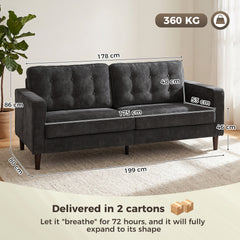 HOMCOM 3 Seater Sofa Button Tufted Upholstered Couch with Wood Legs for Living Room, Dark Grey