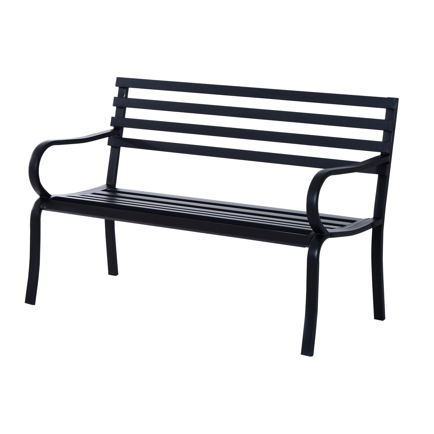 Outsunny Stylish 2 Seater Metal Garden Porch Chair Bench Stable Patio Outdoor Park Metal Bench - Black