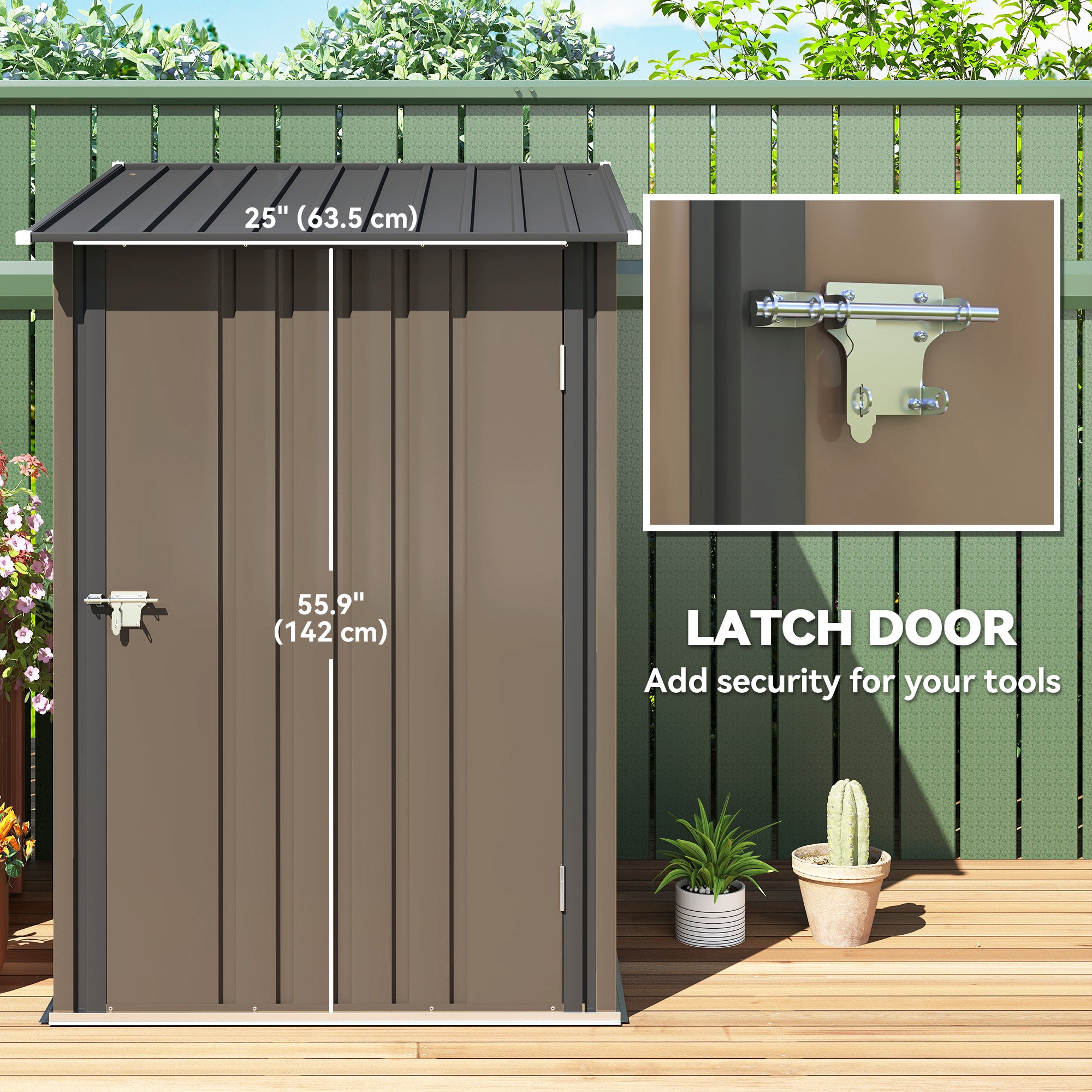 Outsunny 3.3 x 3.4ft Lean To Steel Garden Shed, with Locking Door - Brown/Grey