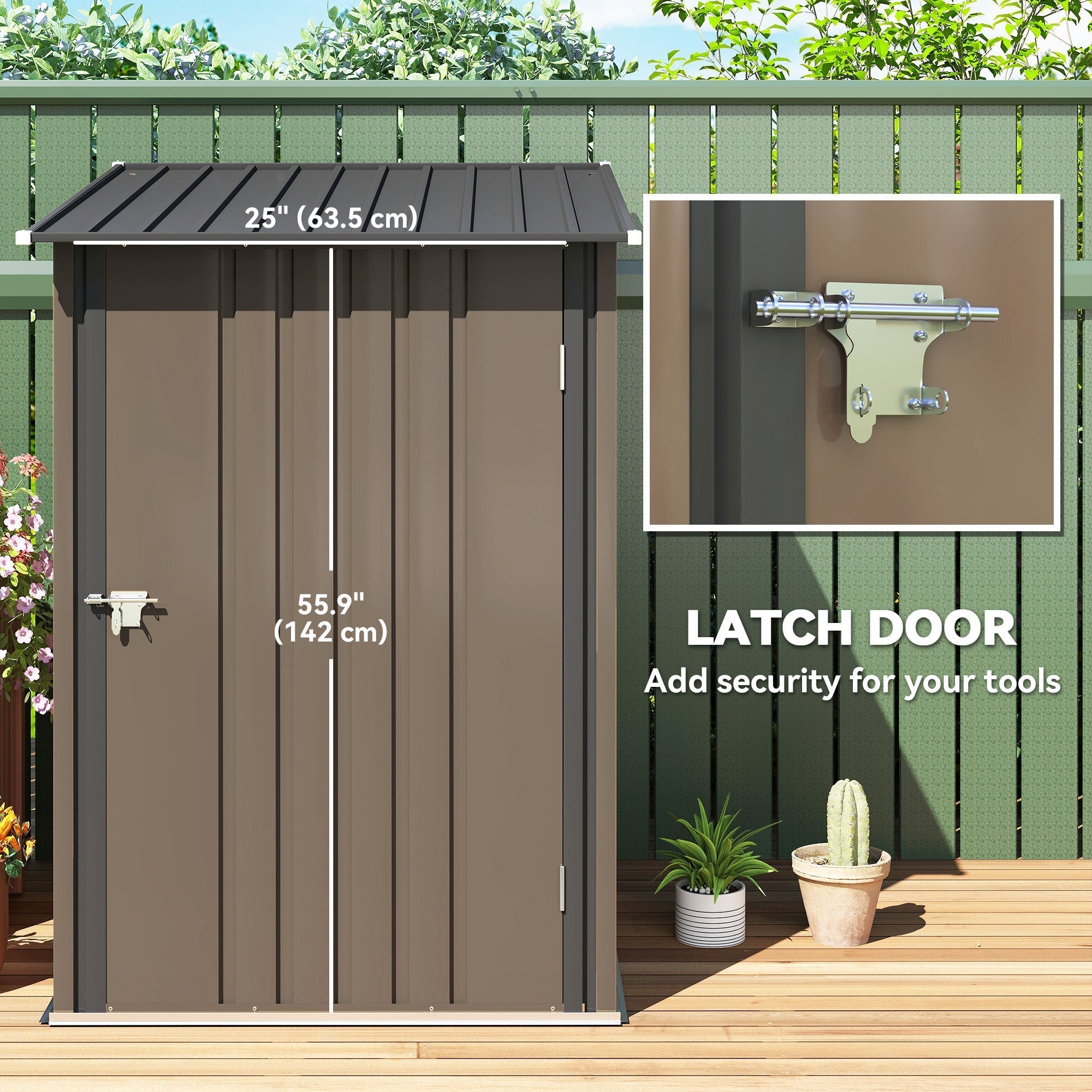 Outsunny Small Metal Garden Shed 3.3 x 3.4 Lean To Steel Garden Shed with Locking Door, Brown