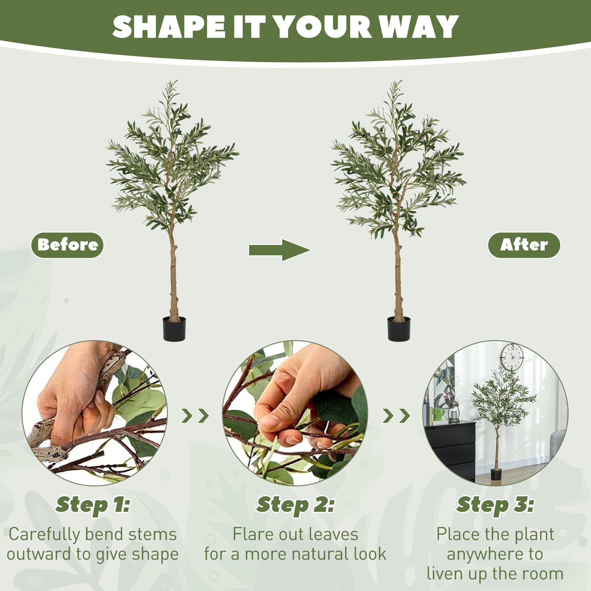 HOMCOM 5ft/ 150cm Decorative Artificial Plant, Silk Olive Tree with 720 Leaves and 32 Olive Fruits in Pot, Fake Plant for Home, Office, Living Room, Indoor Decor