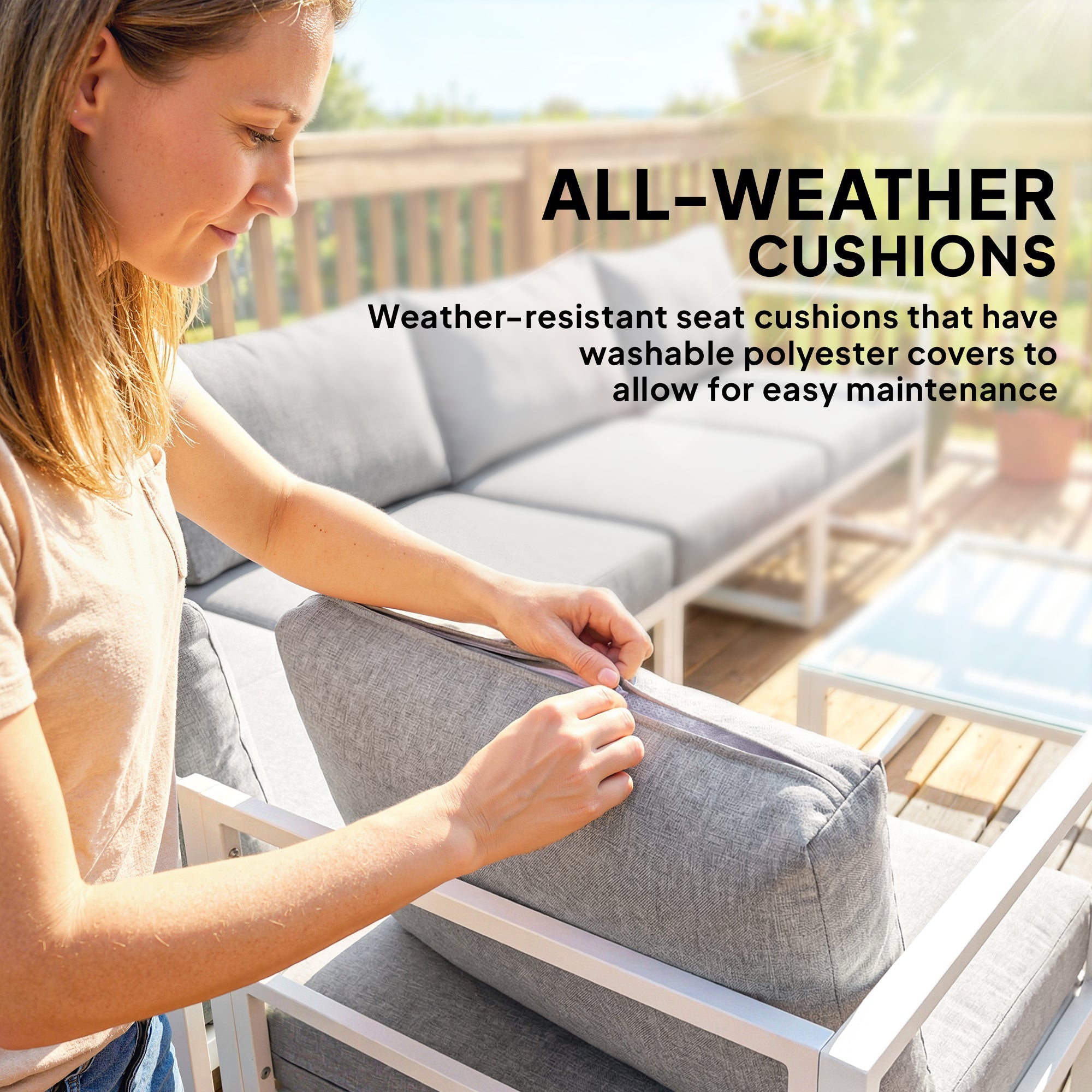 Outsunny 6 Seater Aluminium Garden Furniture Set, Garden Sofa Set with Thick Cushions for Patio and Balcony, Outdoor, Light Grey