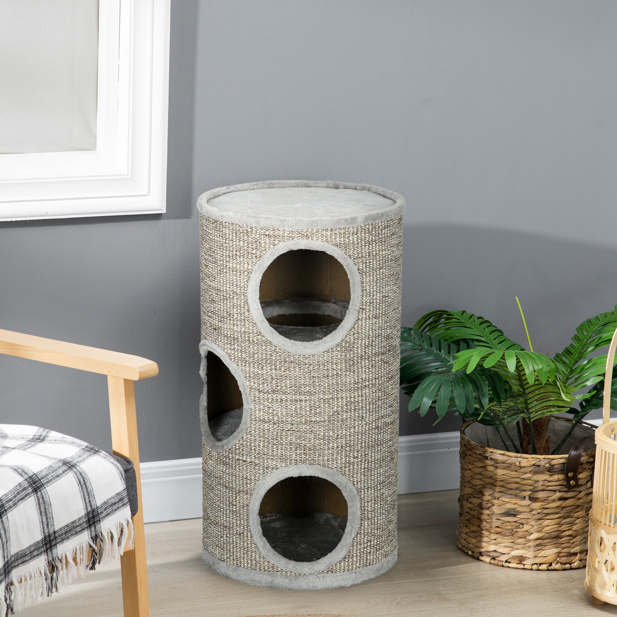 PawHut Cat Climbing Frame, Covered with Sisal, Cosy Platform - Light Grey