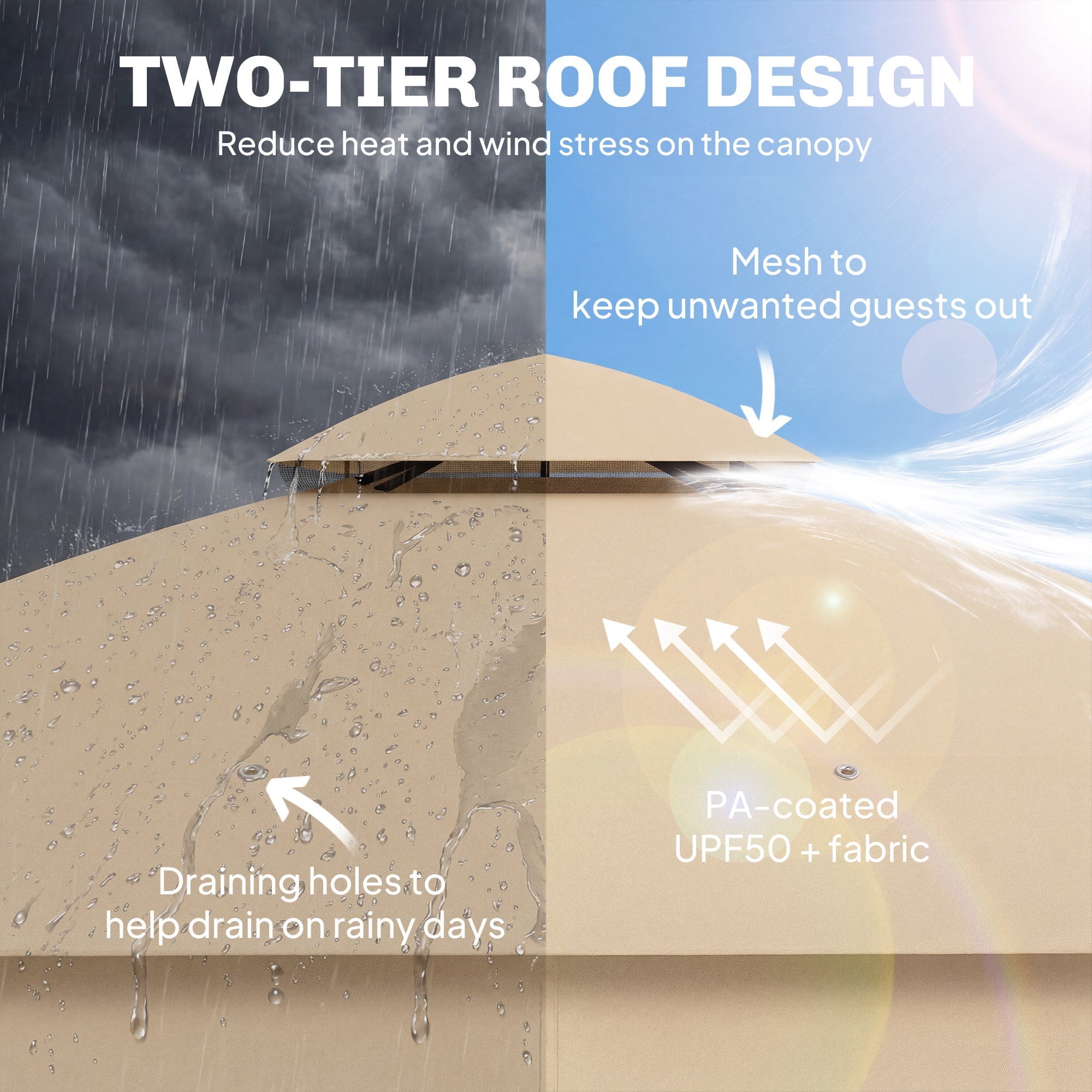 Outsunny 3 x 3 m Outdoor Garden Gazebo with Post Shelves, UPF50+ DoubleÂ Roof Patio Permanent Pavilion, Brown