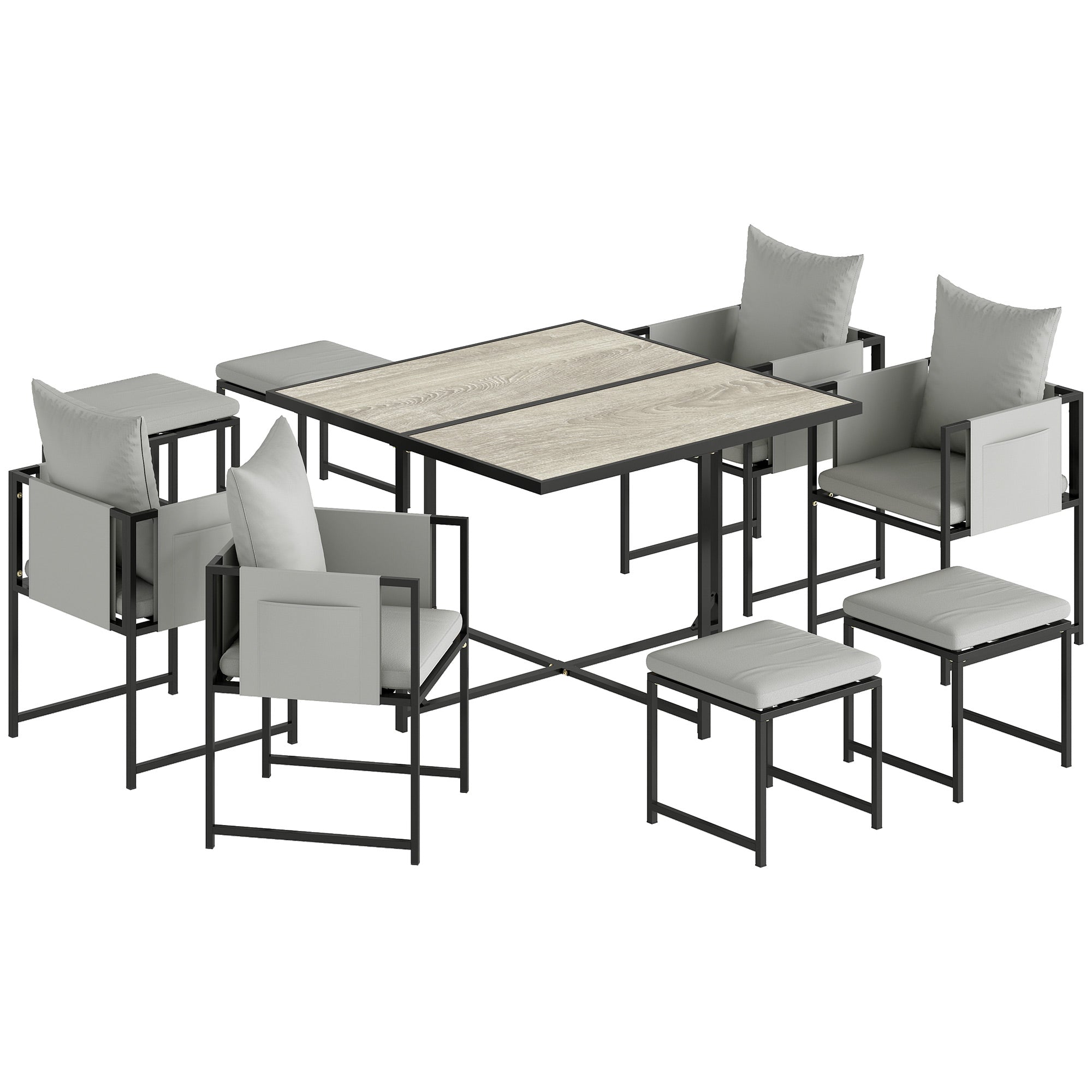 Outsunny Nine-Piece Steel Frame Garden Dining Set - Dark Grey
