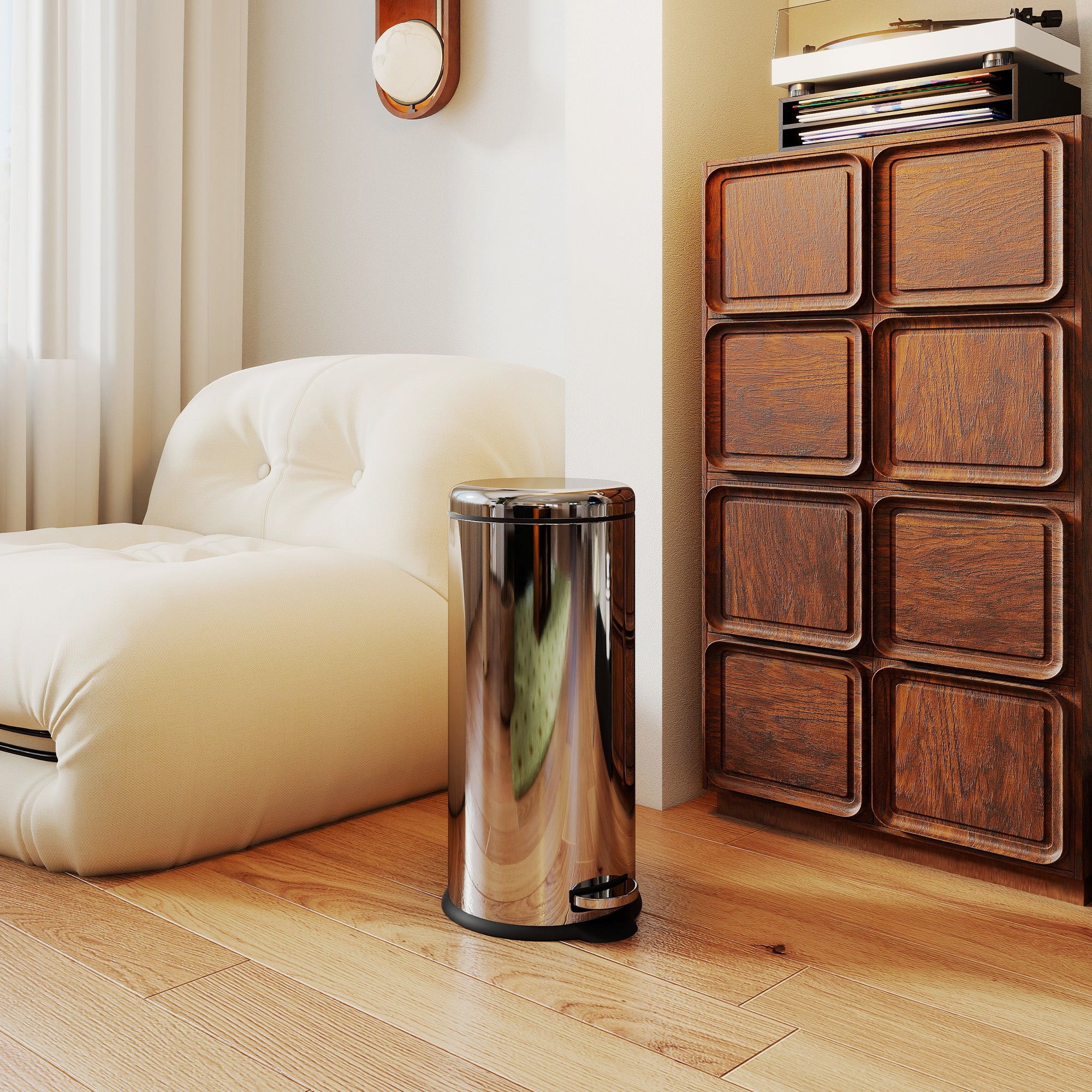 HOMCOM Foot Pedal Bin Stainless Steel Metal Waste Rubbish Lid Kitchen Garbage 30L Silver