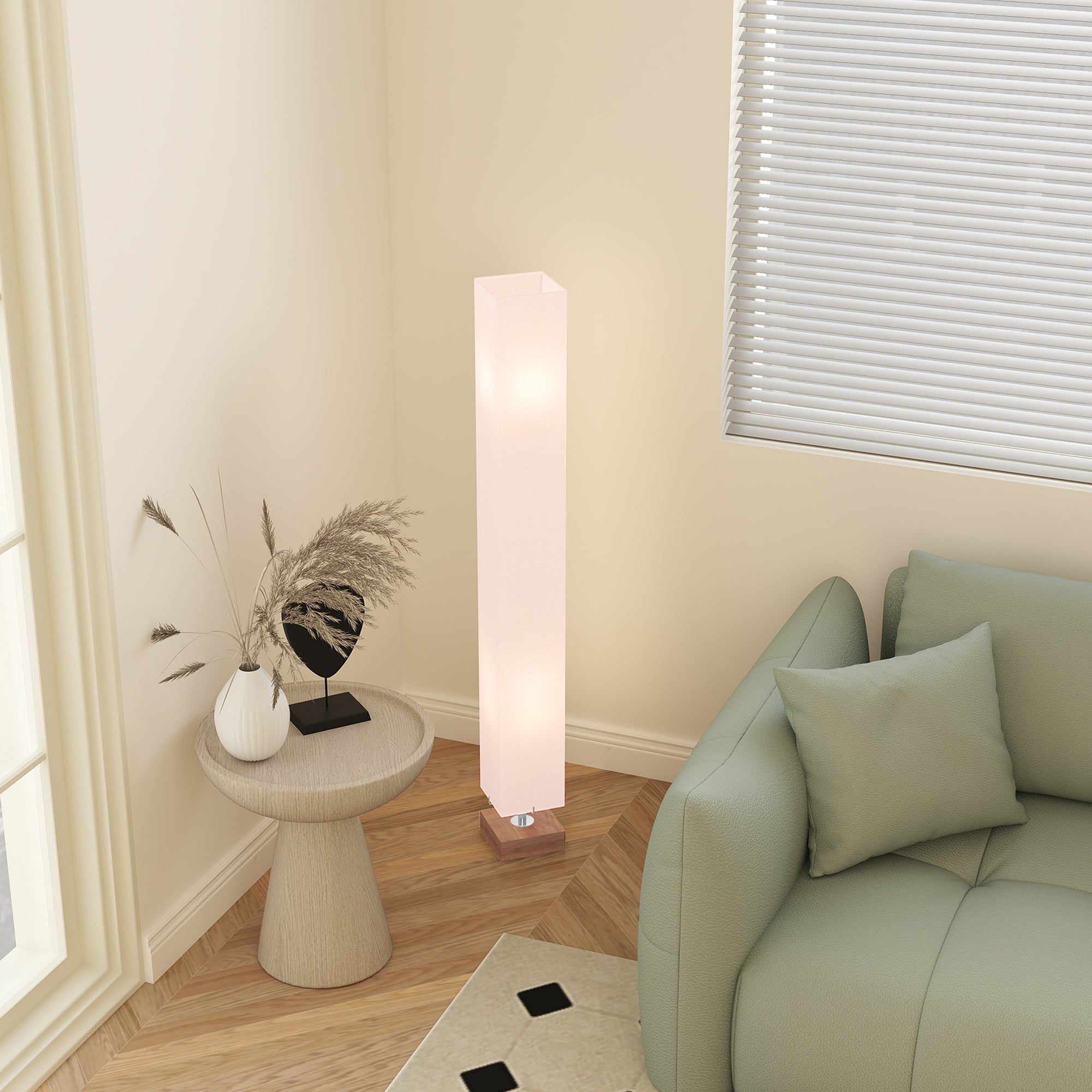 HOMCOM Floor Lamp, 120cm Standing Lamp with Linen Lampshade, Standard Light with Pine Wood Base for Living Room, Bedroom (Bulbs Not Included)