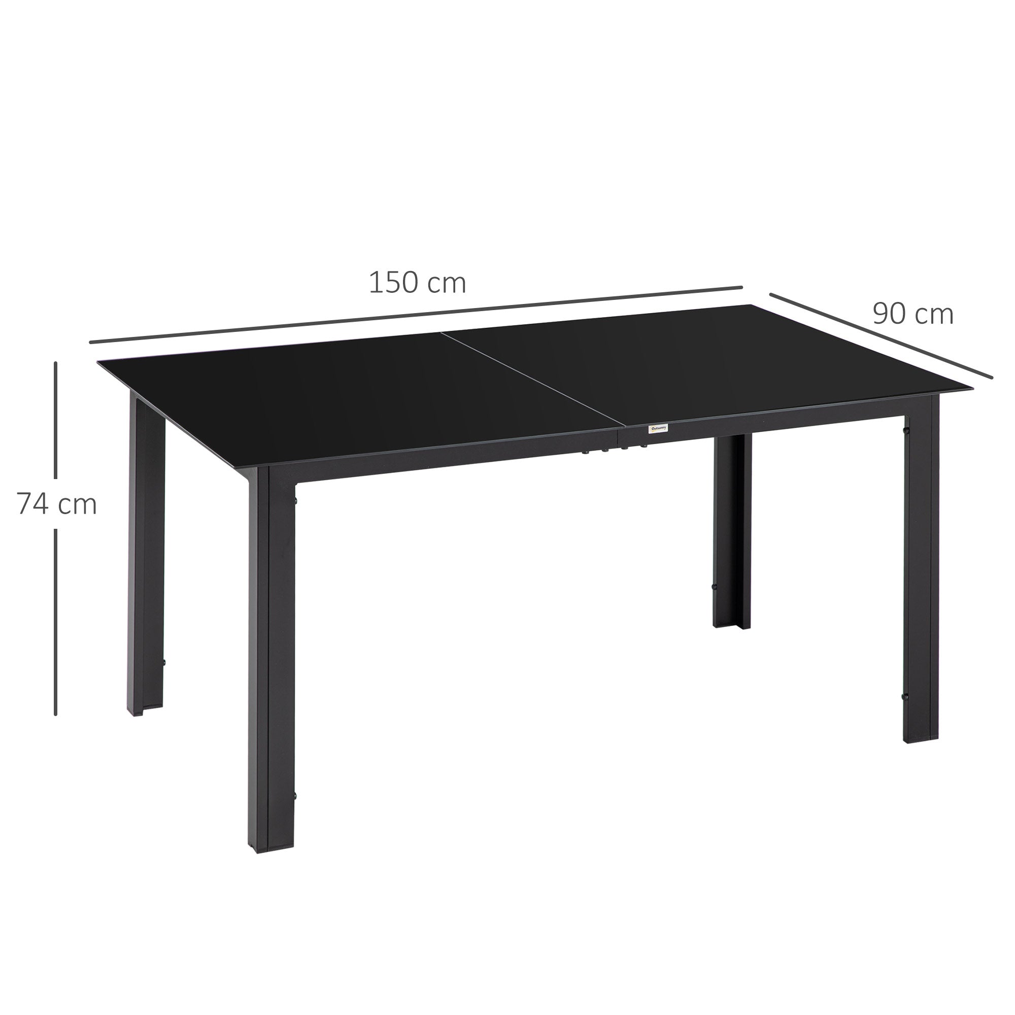 Outsunny Outdoor Dining Table for 6, Aluminium Rectangular Garden Table with Tempered Glass Tabletop for Yard, Patio, Black