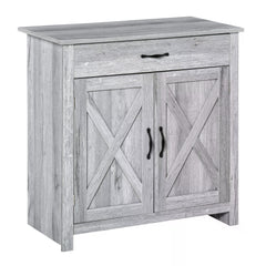 HOMCOM Farmhouse Barn Door Sideboard Storage Cabinet Coffee Bar for LIVING Room - Grey Grain