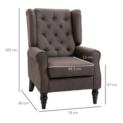 HOMCOM Wingback Accent Chair, Retro Upholstered Button Tufted Occasional Chair for Living Room and Bedroom, Brown