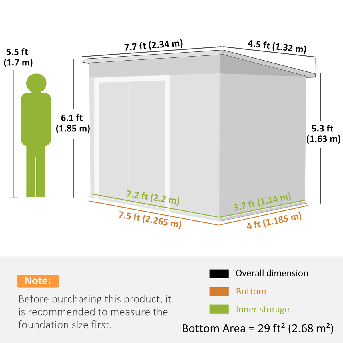 Outsunny 7.5 x 4.3ft Metal Garden Storage Shed, Waterproof Outdoor Shed with Triple Lockable Door, Gloves, Vents, Green