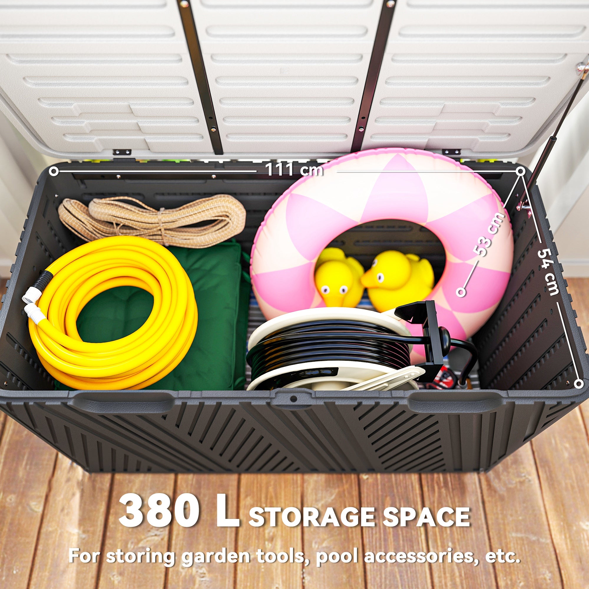 Outsunny 380L Waterproof Outdoor Storage Box, with Lockable Lid - Black