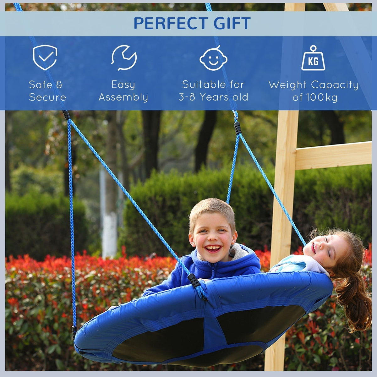 HOMCOM Kid Nest Swing Seat Saucer Tree in Blue