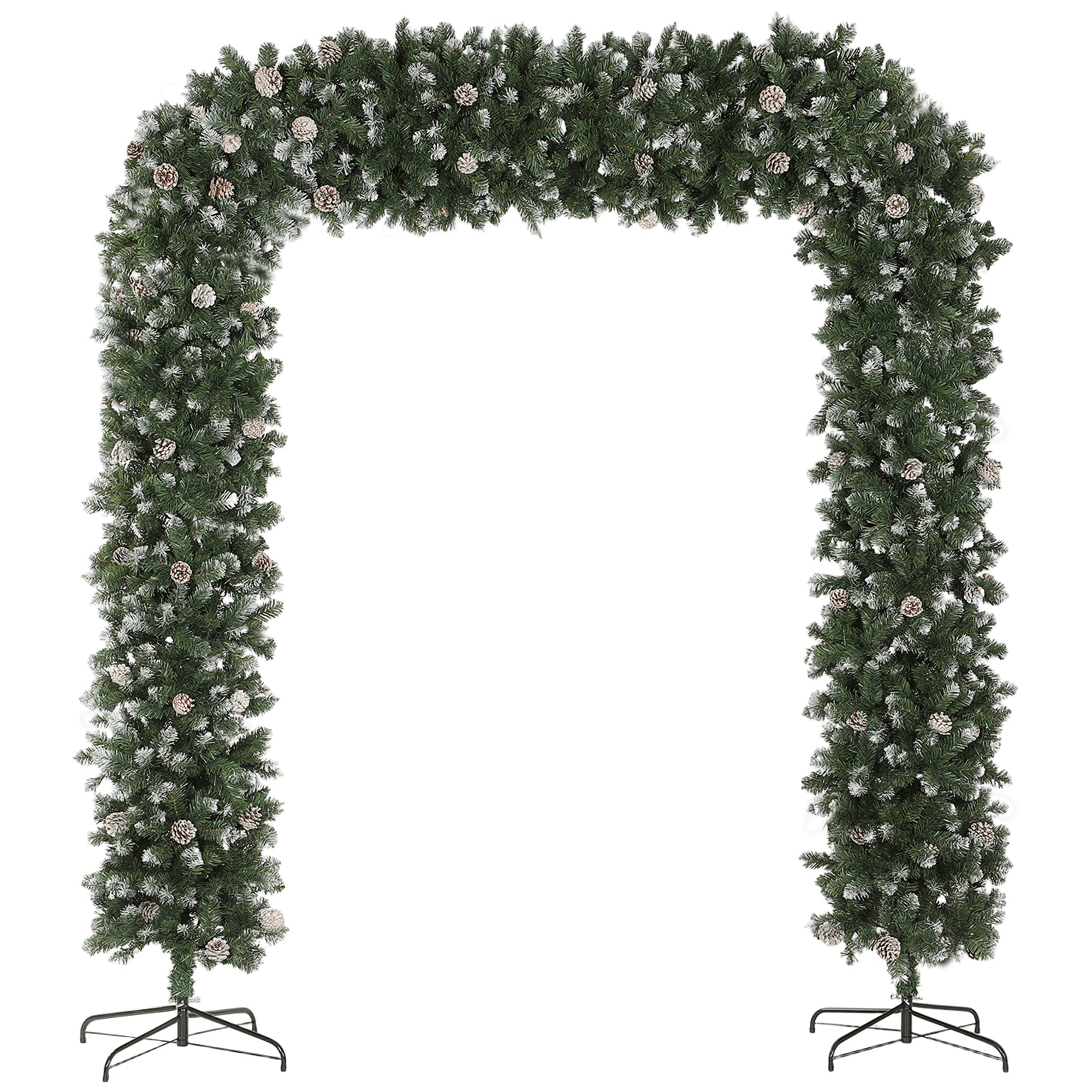 HOMCOM 8.2 ft Snow Frosted Christmas Tree Arch, Christmas Arch Doorway Decor with 2100 Tips and 96 Pinecones, Artificial Xmas Tree with Metal Stand for Indoor, Green