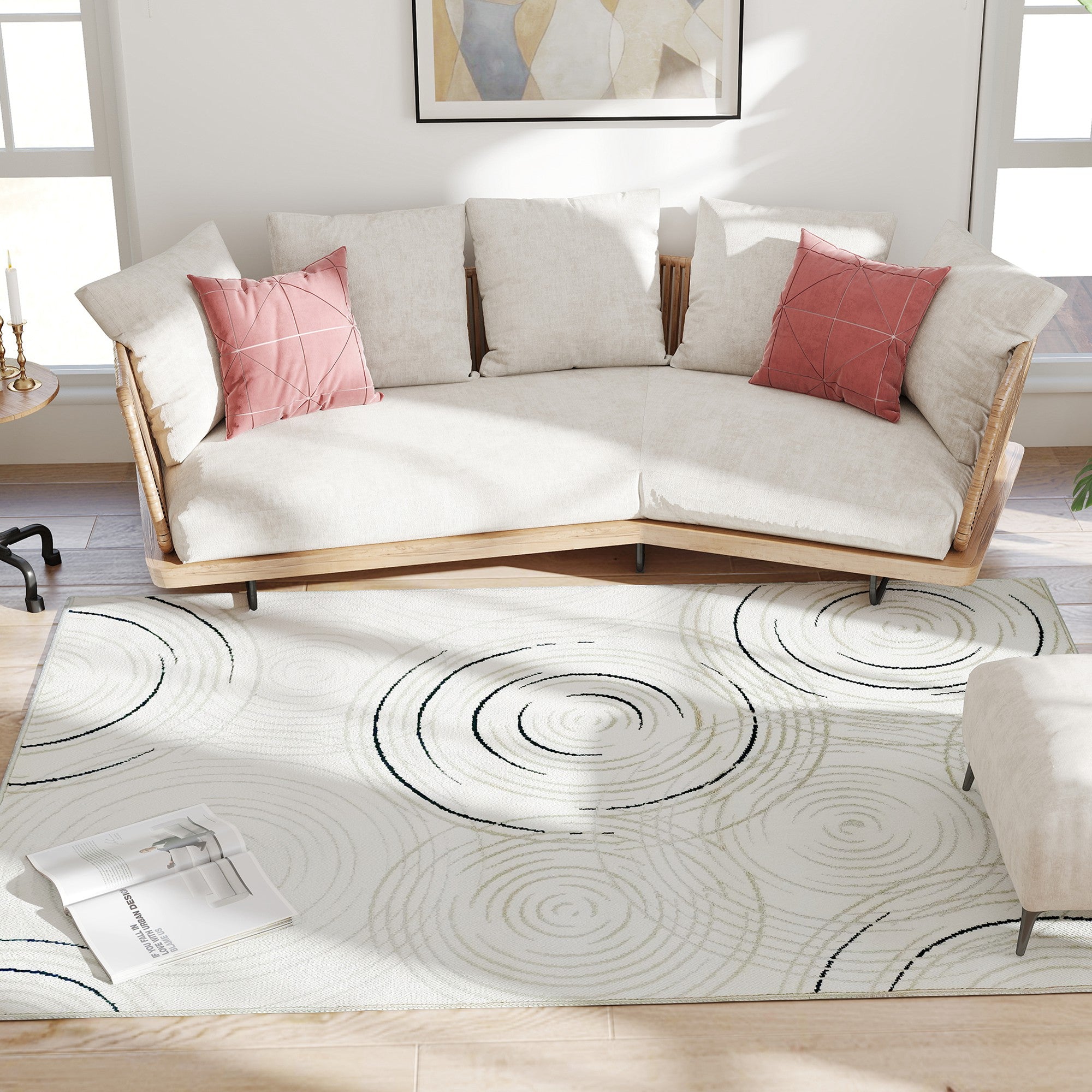 HOMCOM Modern Area Rug, Swirl Pattern Machine Washable Rug, Allergy-Friendly Floor Carpet for Living Room, Bedroom, Dining Room, Home Office, 230 x 160 cm, Cream White