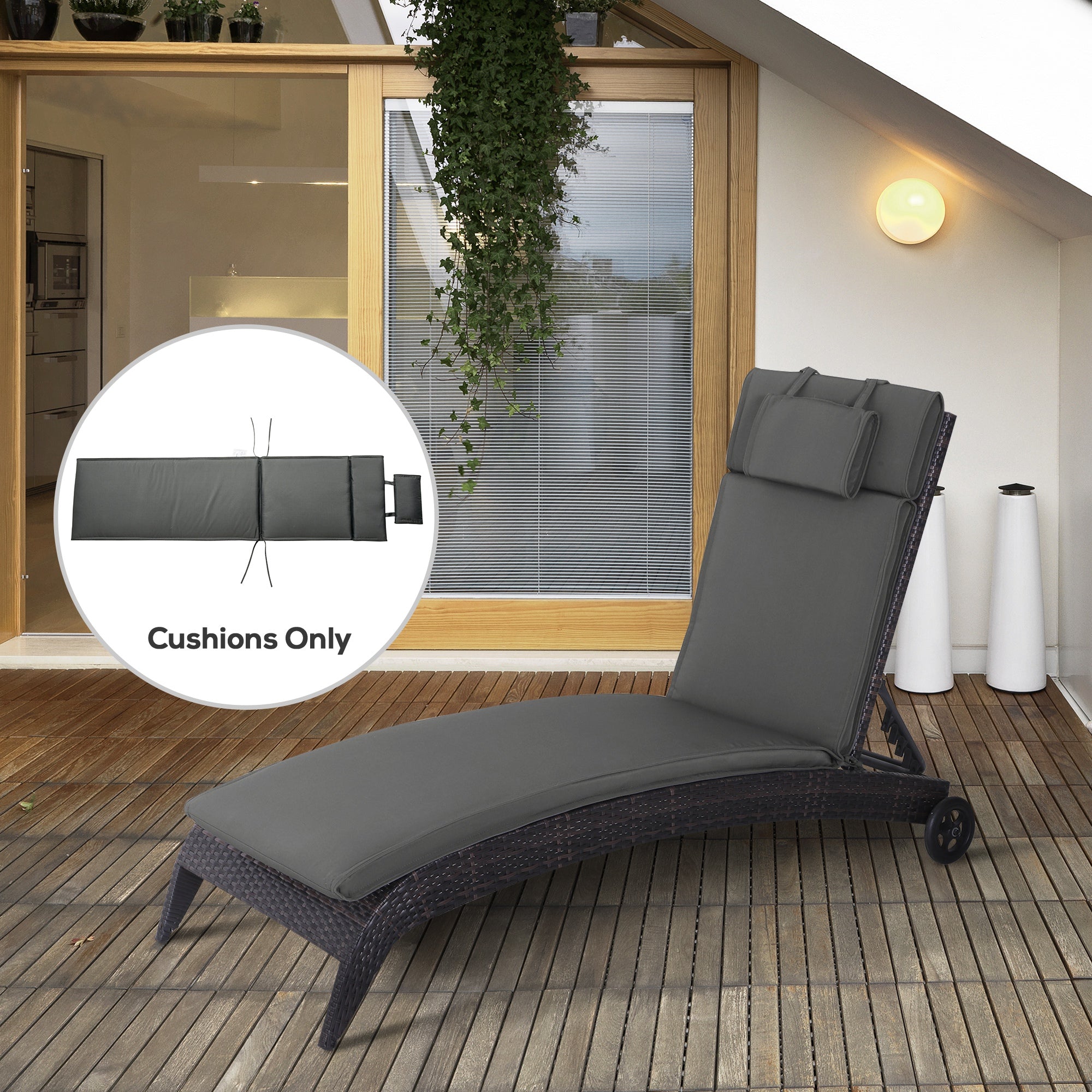 Outsunny Outdoor Garden Patio Folding High Back Chair Cushion Replacement Seat Pad - Grey