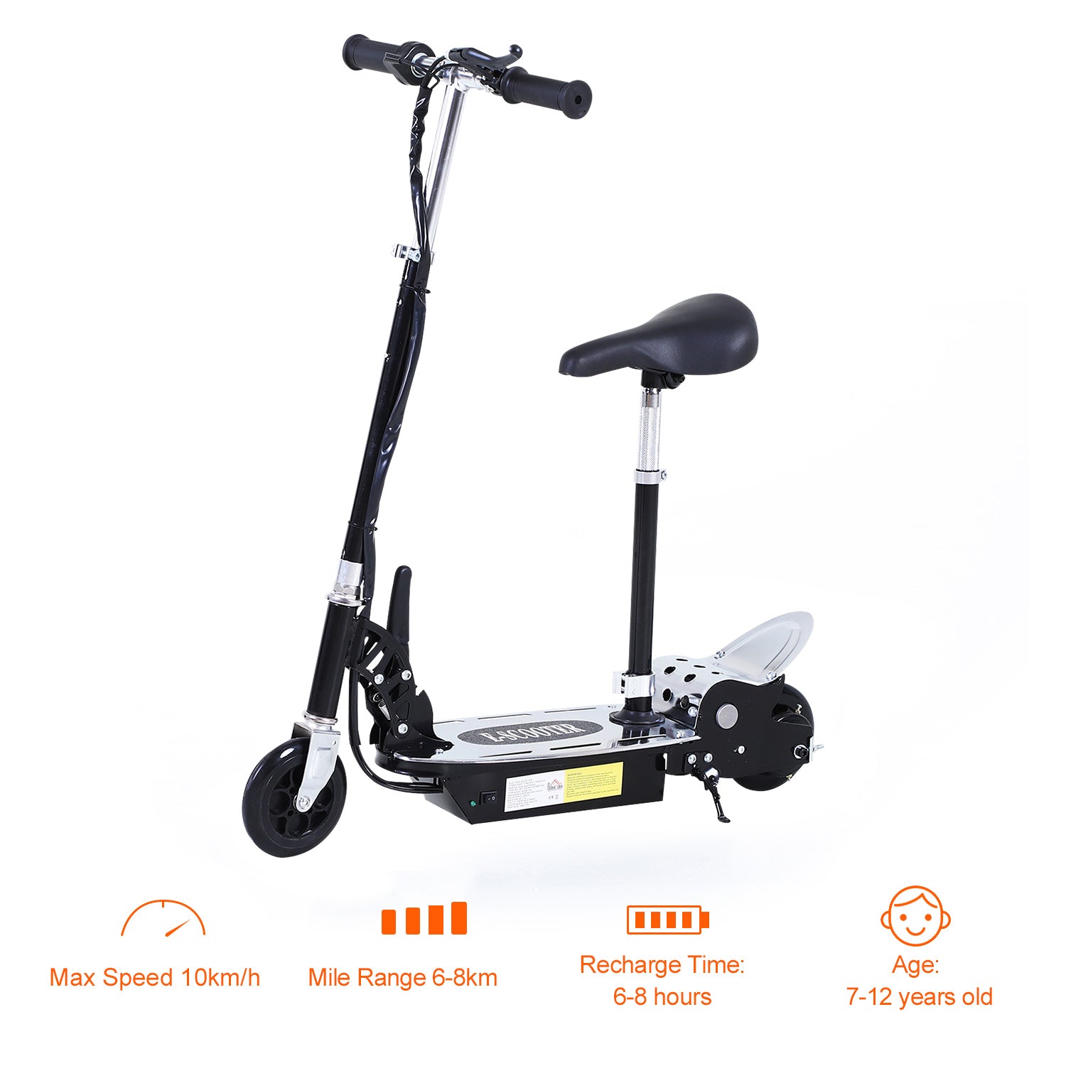 HOMCOM Electric Scooter for Kids, Foldable Powered Scooters for Age 7-12 with 120W Motor, Up to 10 KM/H & 8 KM, Adjustable Ride on Toy (Black)