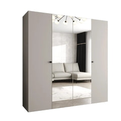 The light grey hinged wardrobe with mirrored panels isolated on a white background