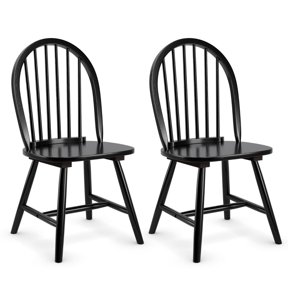 2 Piece Wooden Kitchen Dining chairs with High Spindle Back-Black