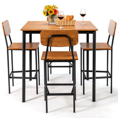 5 Pieces Industrial Dining Set Bar Counter Height Table and 4 Stools-Walnut