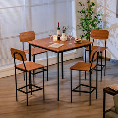5 Pieces Industrial Dining Set Bar Counter Height Table and 4 Stools-Walnut