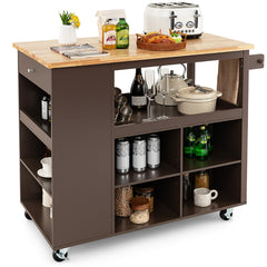 Mobile Serving Trolley Cart with Rubber Wood Top and Drawer-Brown