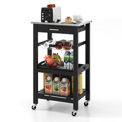 4-Tier Rolling Trolley Cart with Lock Wheels Basket and Drawer-Black