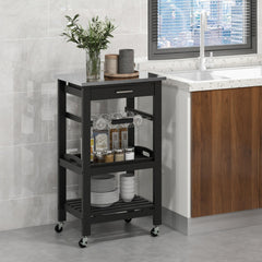 4-Tier Rolling Trolley Cart with Lock Wheels Basket and Drawer-Black