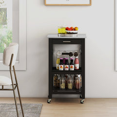 4-Tier Rolling Trolley Cart with Lock Wheels Basket and Drawer-Black