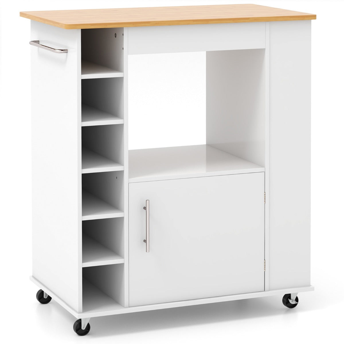 Rolling Kitchen Island with Storage and Towel Rack-White