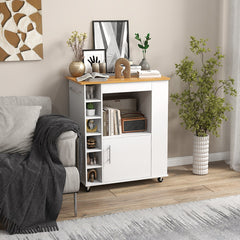 Rolling Kitchen Island with Storage and Towel Rack-White
