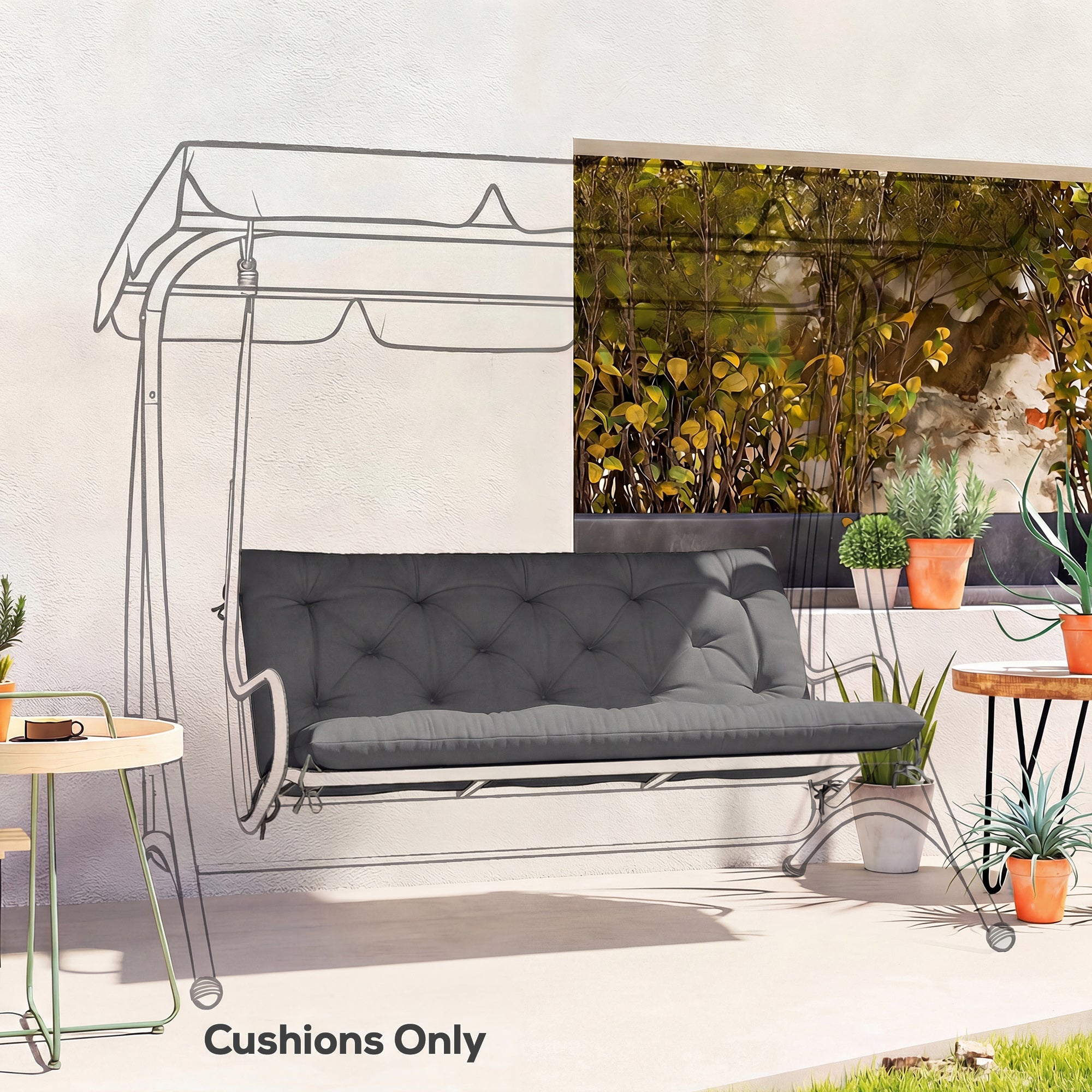 Outsunny Garden Bench Cushion, 2 Seater Swing Chair Cushion, Seat Pad with Ties for Indoor and Outdoor Use, 110 x 120 cm, Black