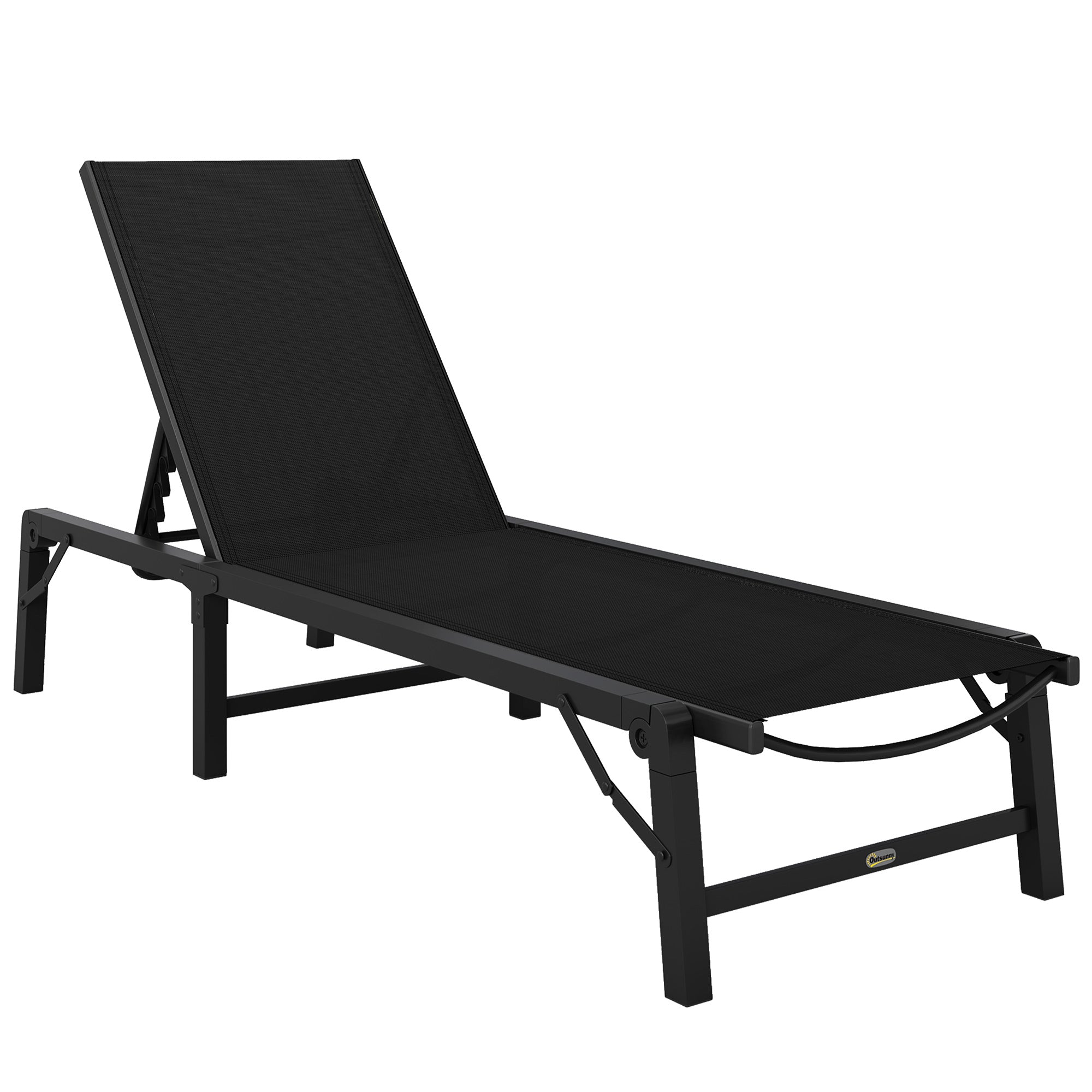 Outsunny Folding Sun Lounger, 5-Position Adjustable Reclining Garden Lounger, Garden Chaise Lounge Sunbed Recliner Chair with Steel Frame for Beach, Porch, Patio, Camping, Black