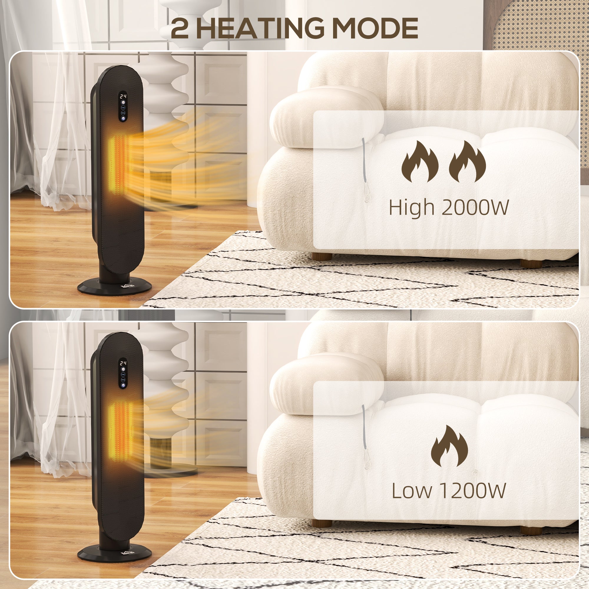 HOMCOM 45√Ç¬∞ Oscillating Ceramic Space Heater, with Remote - Black