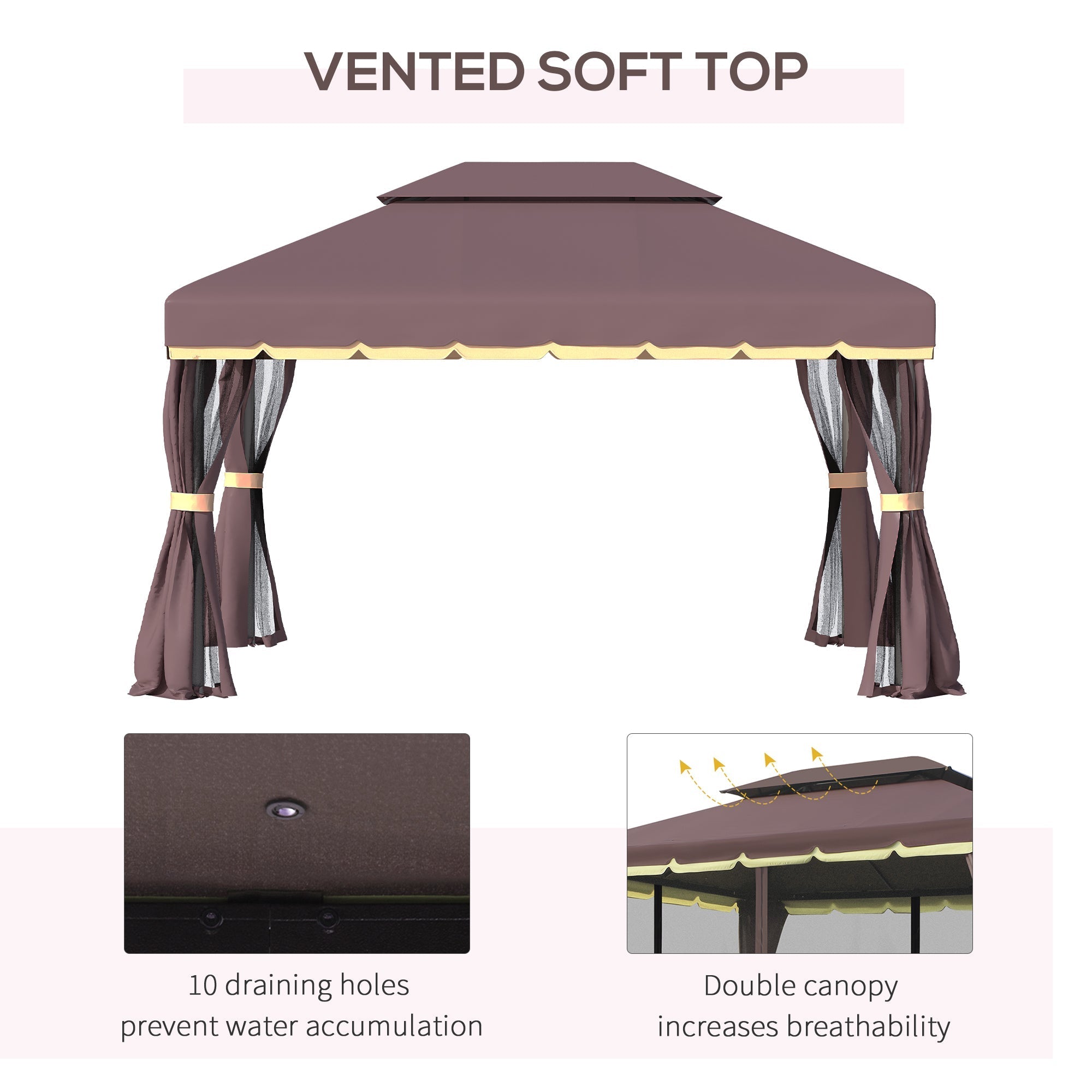 Outsunny 3 x 4m Aluminium Garden√Ç Gazebo, Marquee Canopy Shelter Pavilion Party Tent with Nets and Curtains for Garden and Deck, Coffee