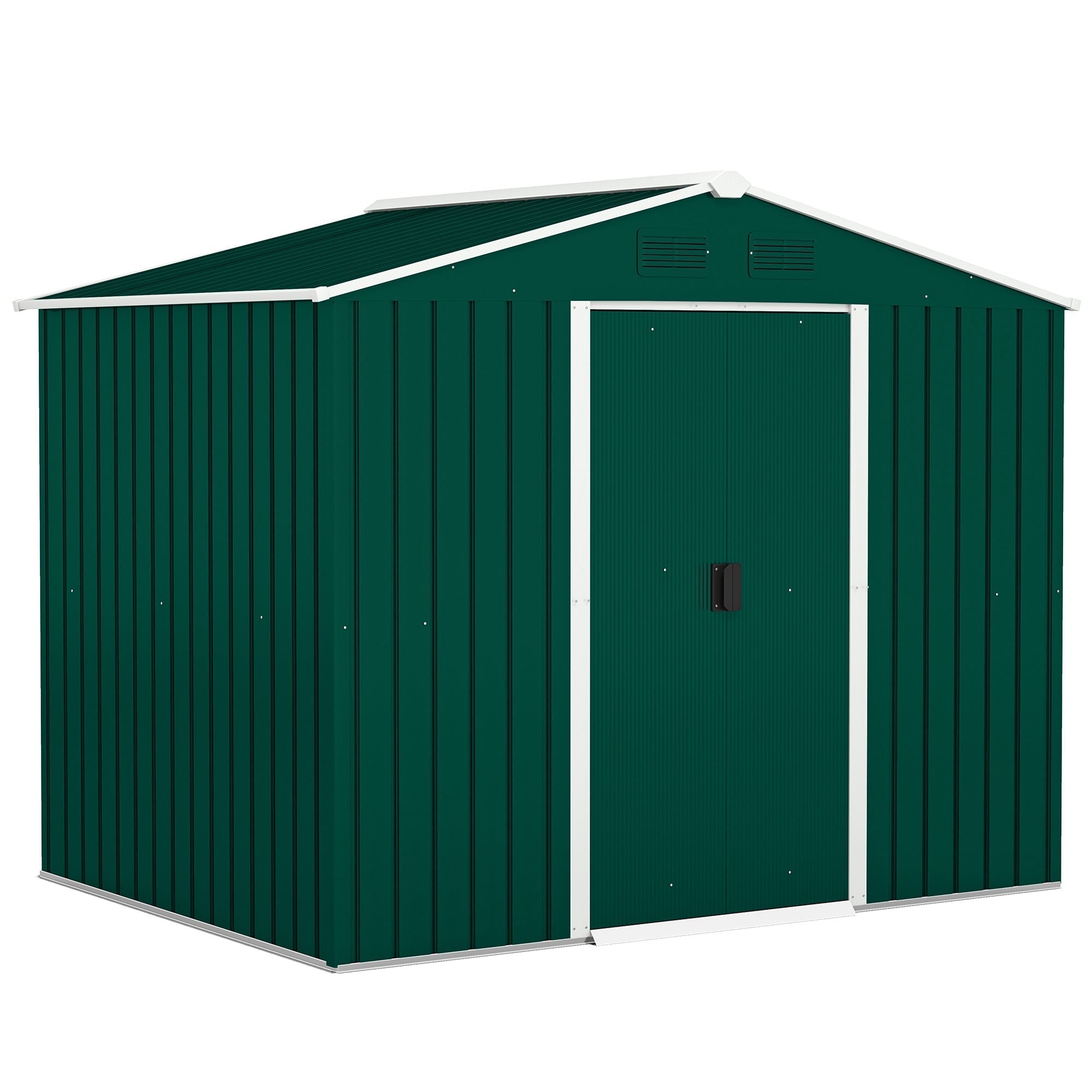 Outsunny Large Garden Storage Shed, 7.7 x 5.7 with Ventilation Slots and Sliding Doors for Gardeners, Green