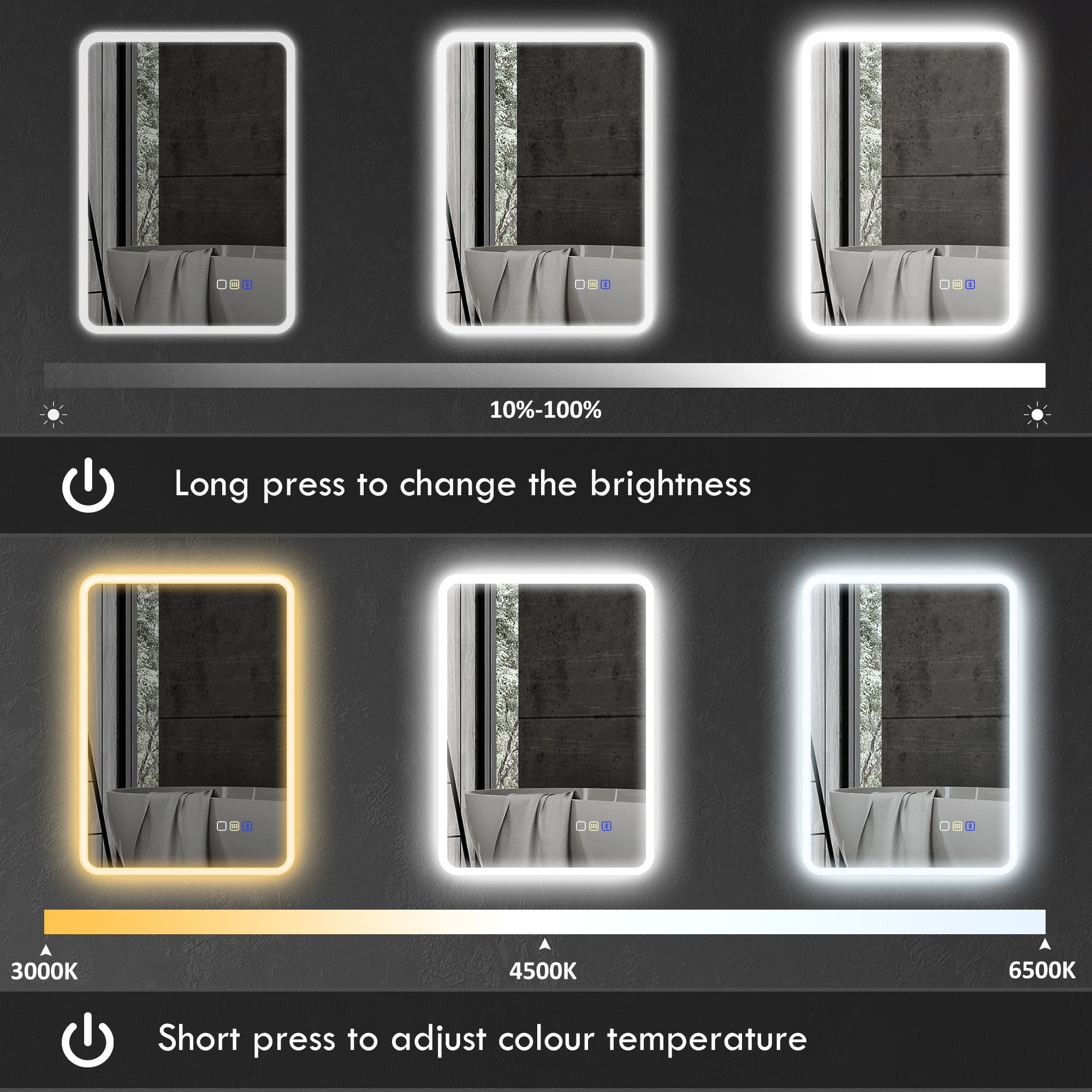 HOMCOM 70 x 50cm LED Bathroom Mirror, with Bluetooth - Silver Tone