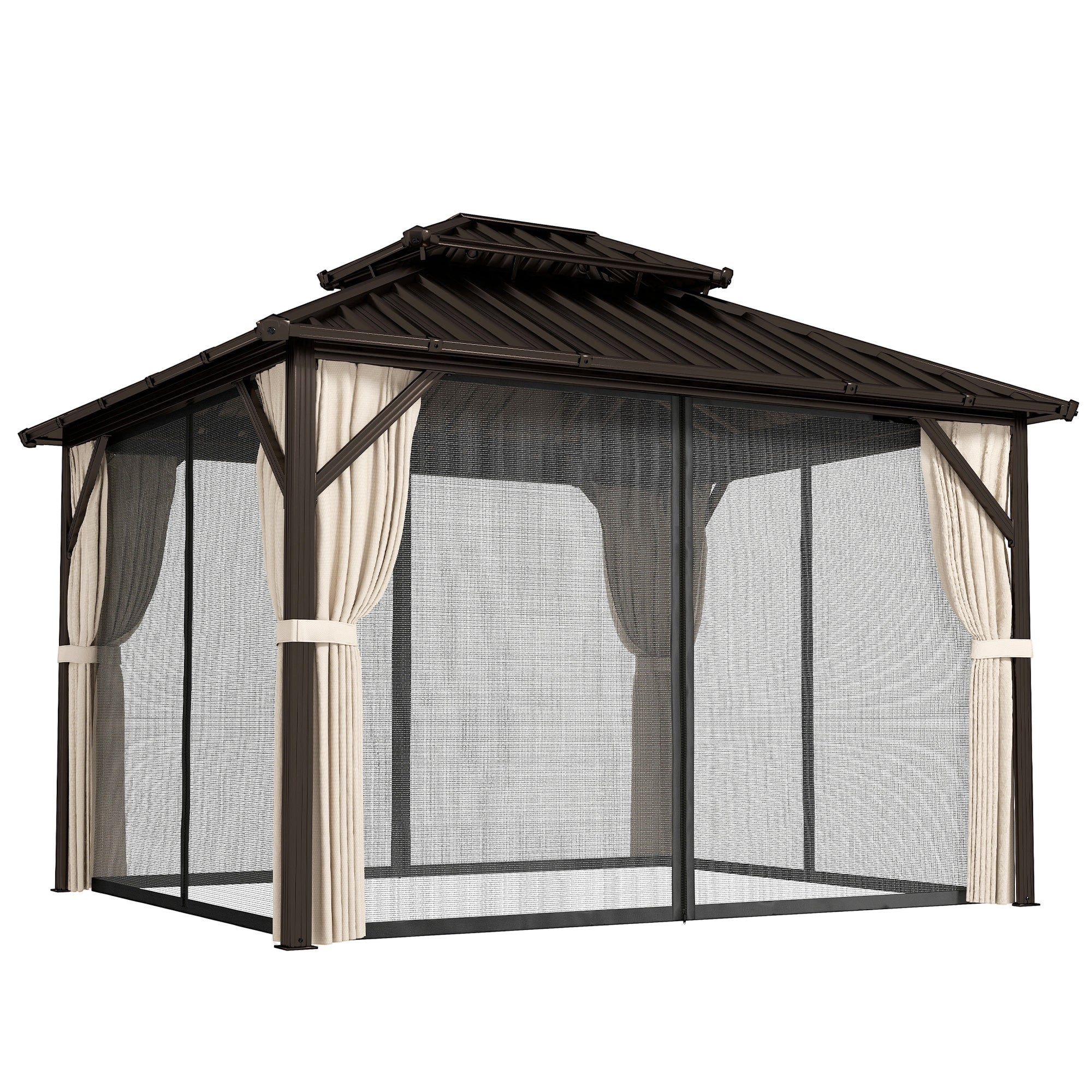 Outsunny 3x3.6 m Hardtop Gazebo Canopy with UPF50+ Double Galvanised Steel Roof, Aluminium Garden Gazebo Permanent Pavilion, Brown