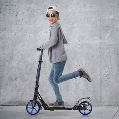 Kick Scooter with Adjustable Handlebar and Anti-Shocking Suspension-Blue