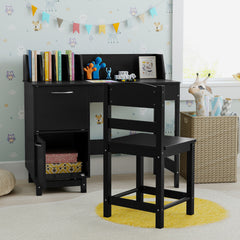 Kid's Study Desk and Chair Set with Deep Drawer and Enclosed Cabinets-Black