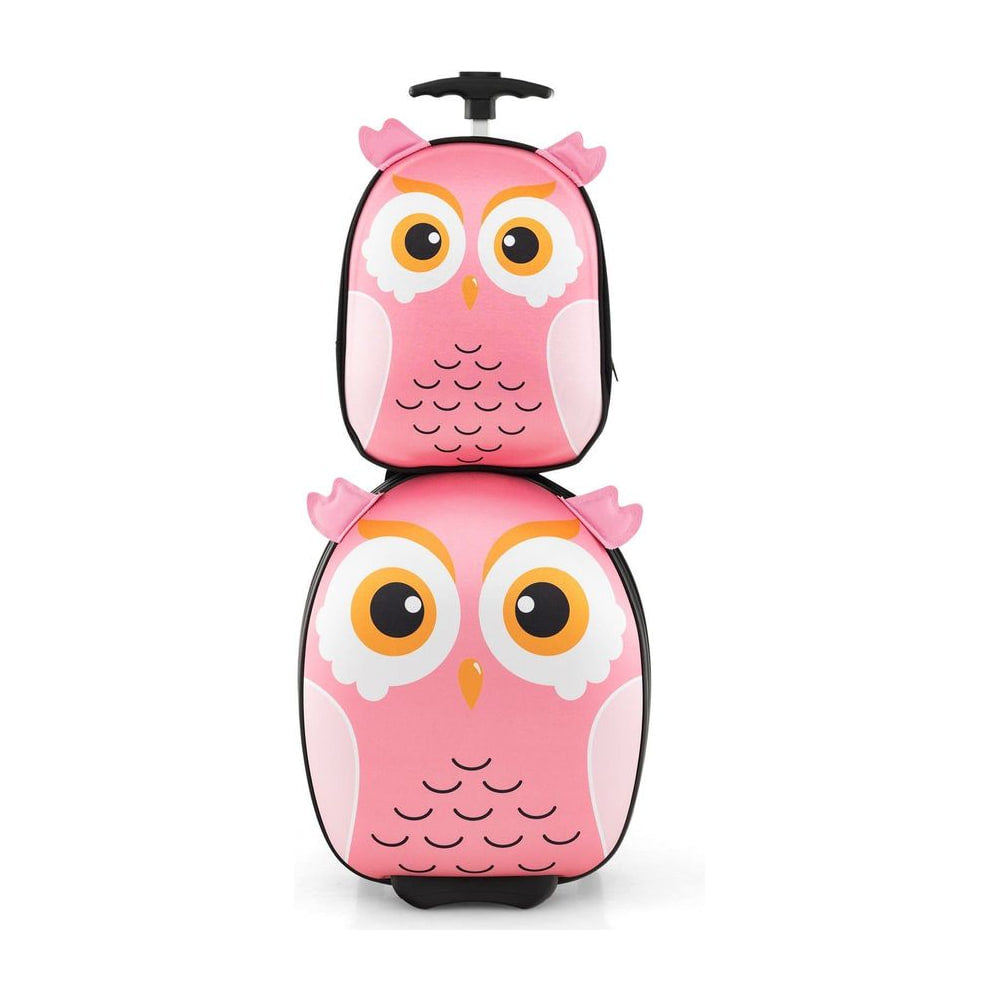 Kids Luggage Set with a pink owl carry-on suitcase and matching backpack