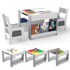 Kids Table and 2 Chairs Set with reversible tabletop in grey and white