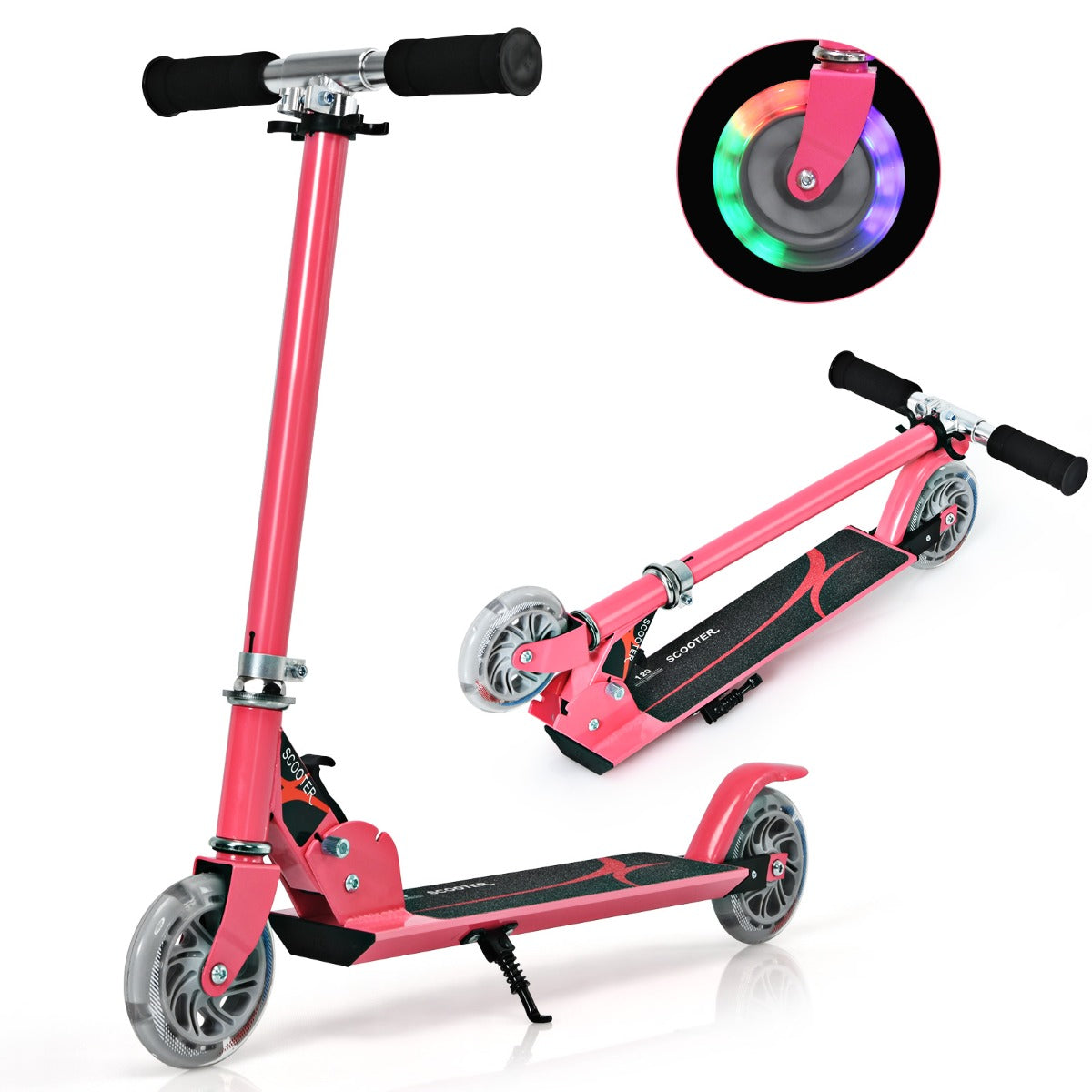 Kids Aluminum Folding Stunt Scooter with LED Wheels-Pink