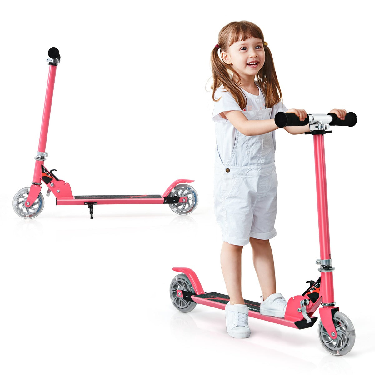 Kids Aluminum Folding Stunt Scooter with LED Wheels-Pink